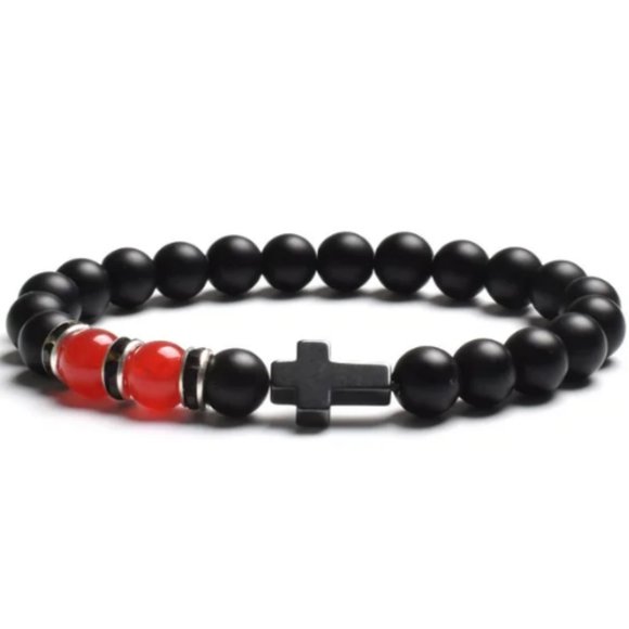 Cross Bracelet,Onyx Bracelet,Cross Onyx Bracelet,Gemstone Bracelet - Picture 1 of 1